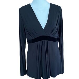Boston Proper black faux wrap style top with velvet trim size M